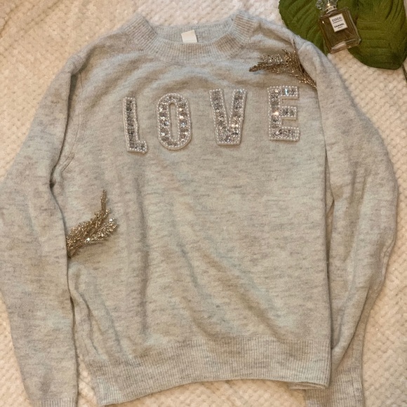 H&M Cream/White "LOVE" Sweater | Long Sleeve - Picture 2 of 4